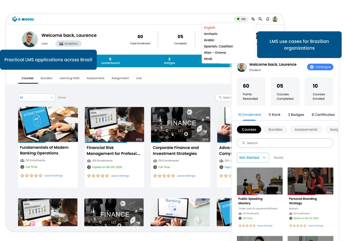 Learning management system with Portuguese support