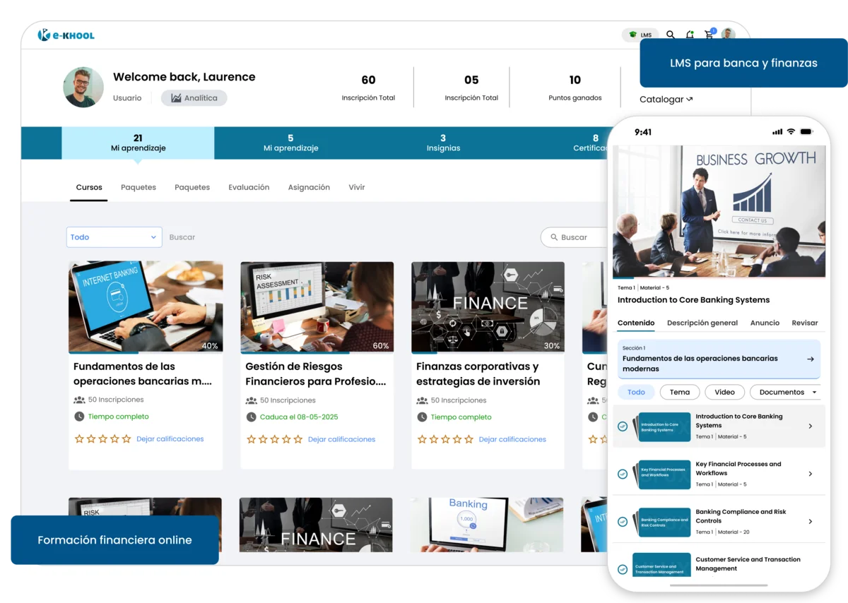Formación financiera online con cumplimiento, cursos y reportes detallados