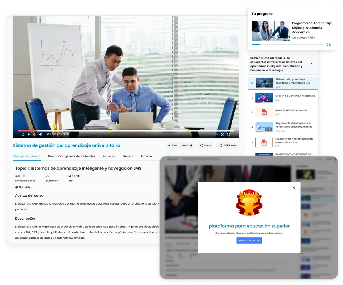 Educación superior con aulas virtuales, créditos, evaluaciones y seguimiento académico