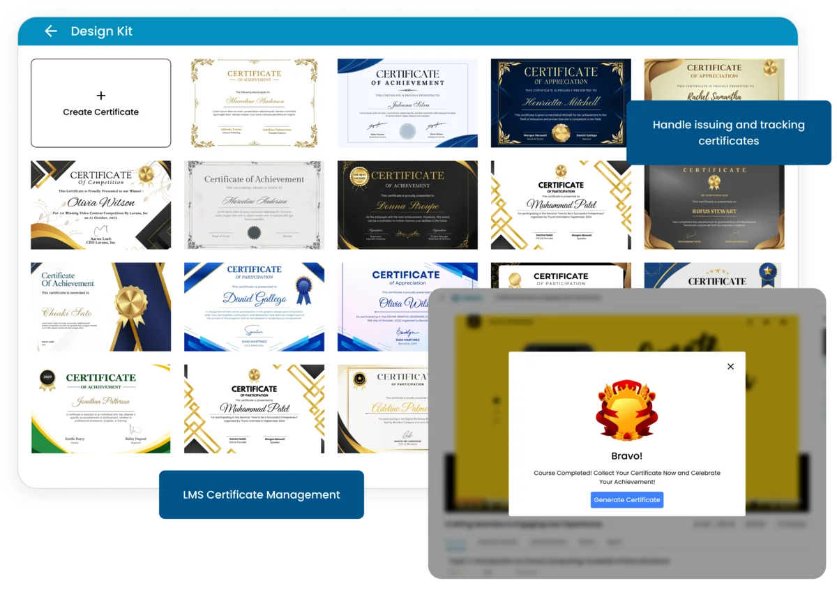 Manage certificates effortlessly with customizable templates, automated issuing, and secure storage to streamline your certification process