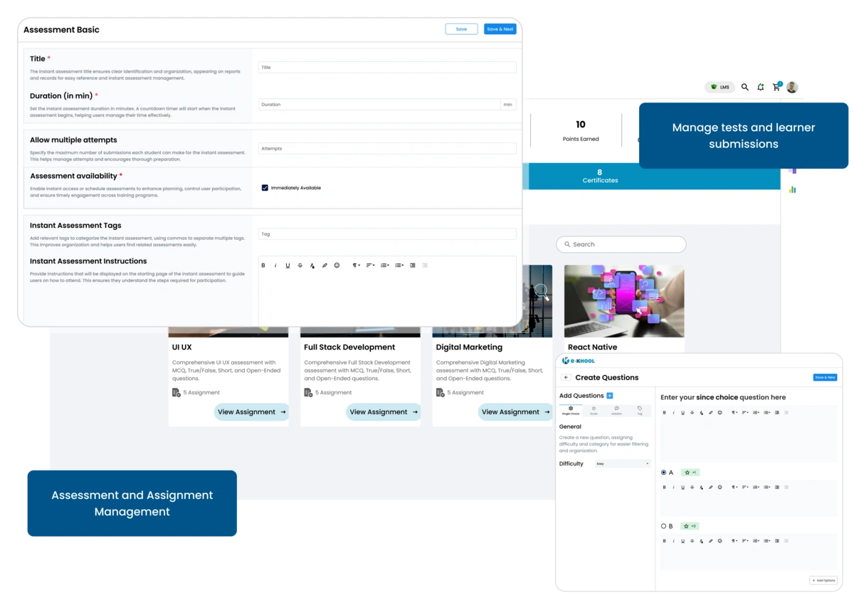 LMS allows assessment and assignment management in learners list