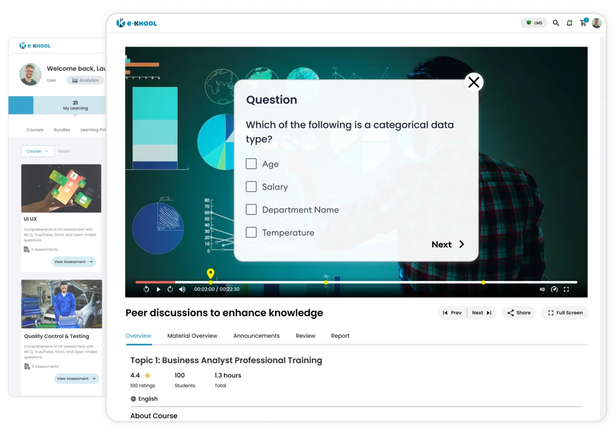Encourage learners with live surveys, quizzes, and instant feedback on virtual class sessions