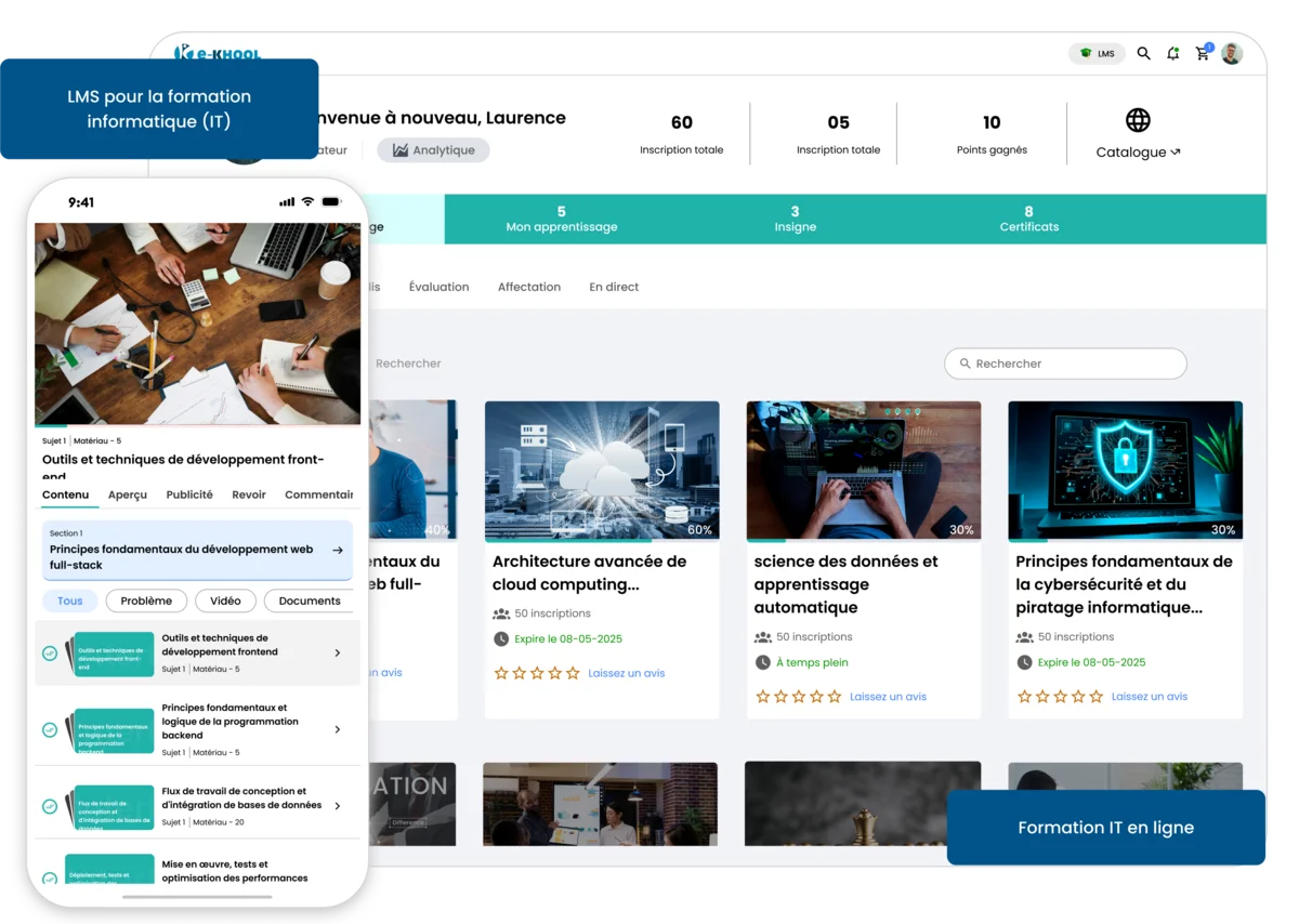 formation IT en ligne avec parcours, quiz, attestations et pilotage simple