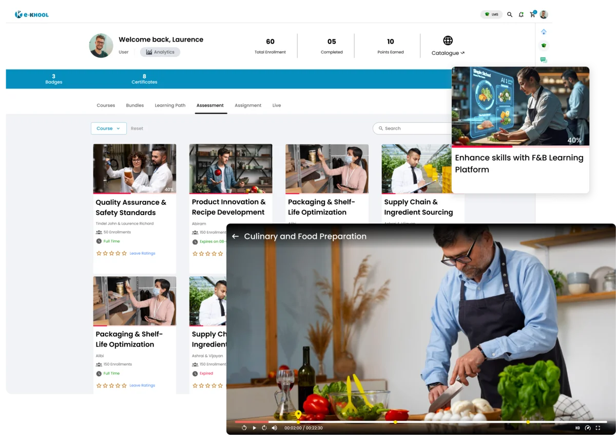 Culinary and food preparation training with e-KHOOL LMS for F&B industry