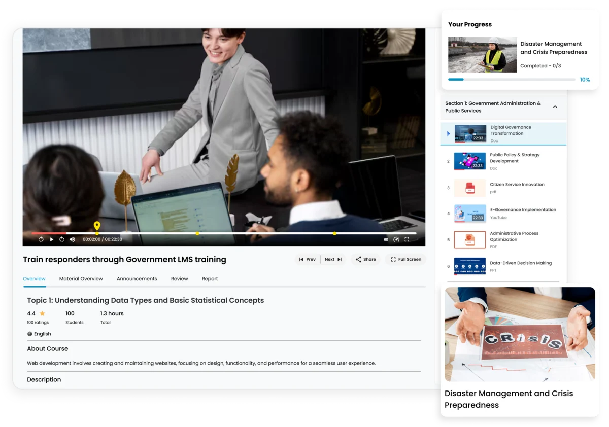 Prepare government teams for emergencies with LMS-based disaster management and crisis response training