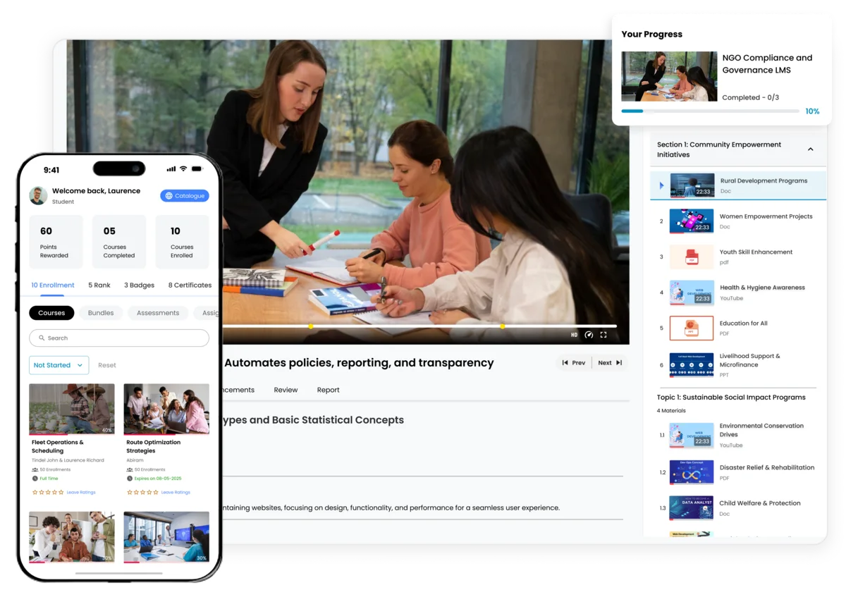 LMS for NGOs automates compliance, policy updates, and governance transparency