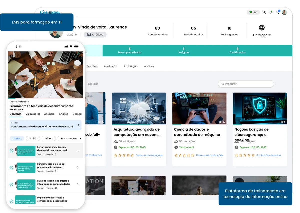 Plataforma profissional LMS para formação em TI